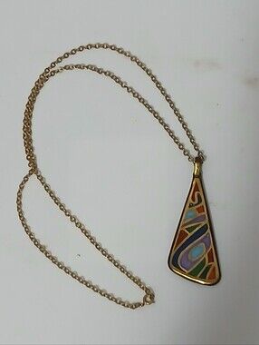Vintage 1969 Terra Sancta Guild Israel Brass Enameled Shalom Pendant Necklace